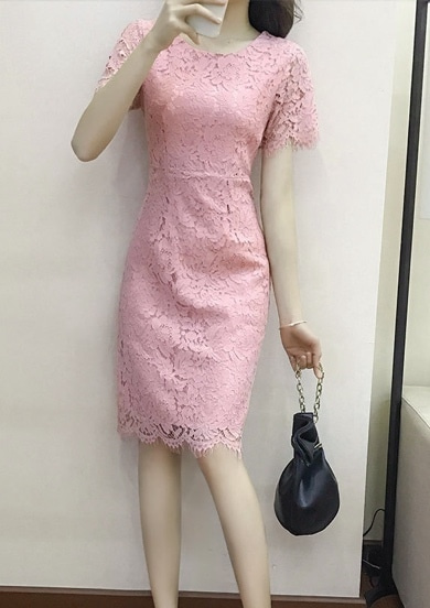 *클리어런스세일* 머메이드 레이스 드레스 핑크(반팔) LD60